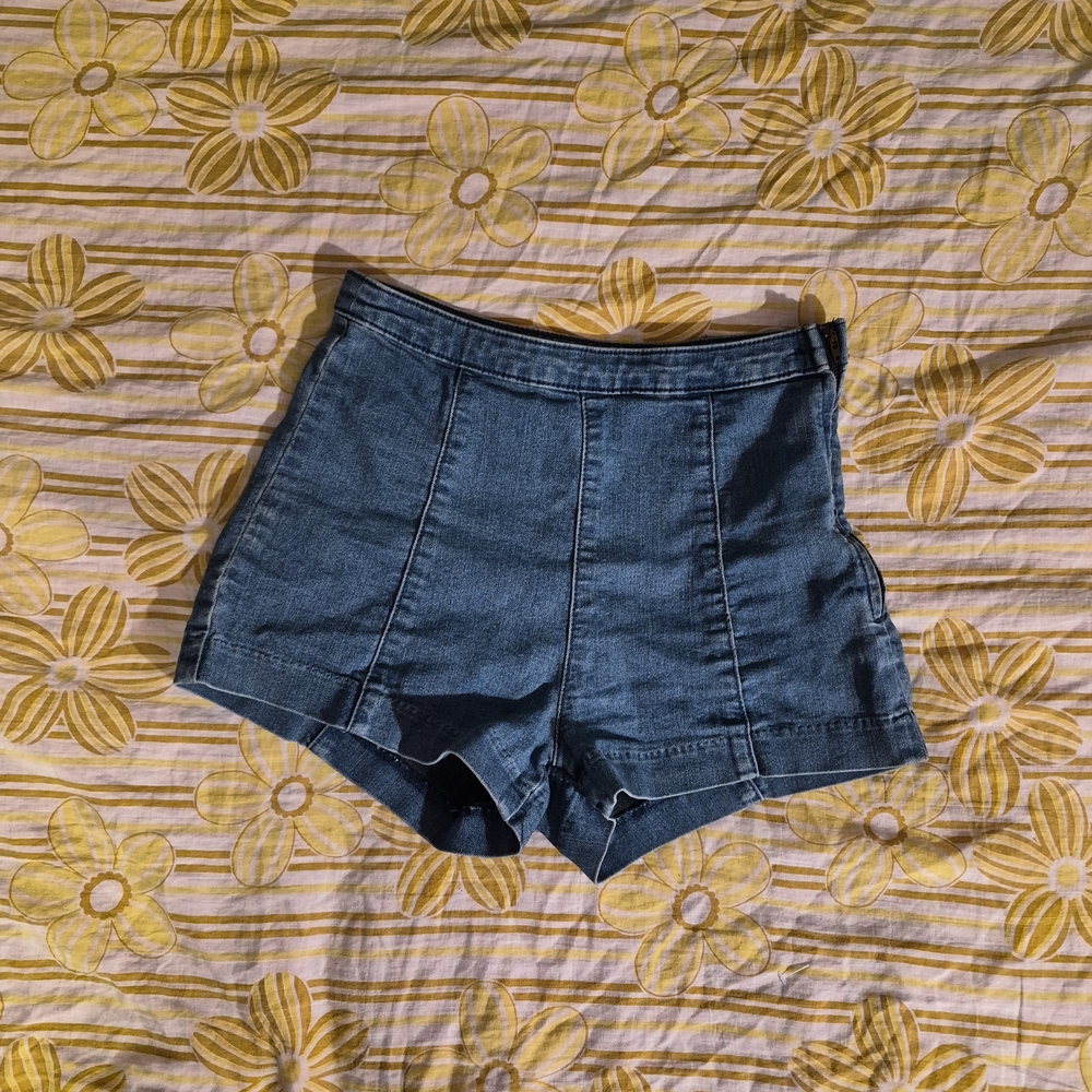 H&M Dark Blue High-Waist Denim Shorts